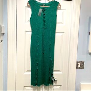 NWT WILD FABLE Dress Green Body Con Stretch Pull On Jersey Knit Slit Women’s L